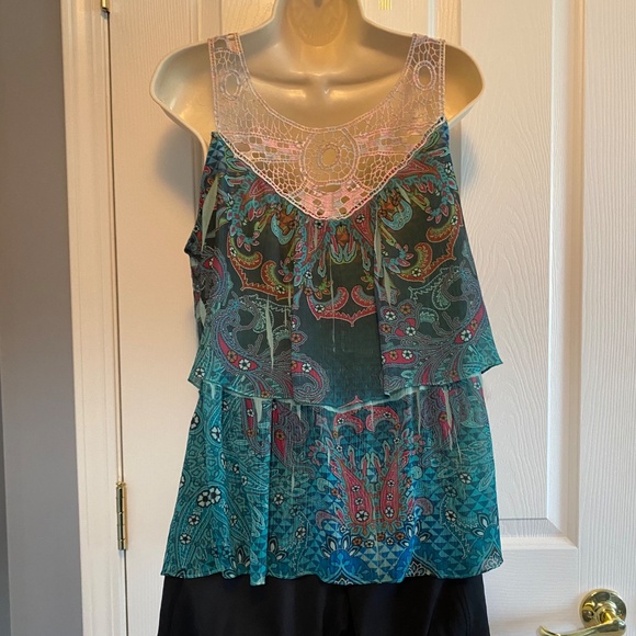BUY 2 ITEMS GET 1 FREE. - Cocomo Lace Bodice Sleeveless Blouse Sz L - Picture 3 of 5